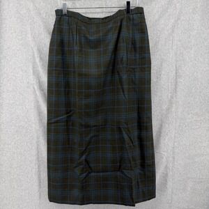 Pendleton Wool Plaid Pencil Skirt Green Blue Midi High Waist TG038-10324 USA